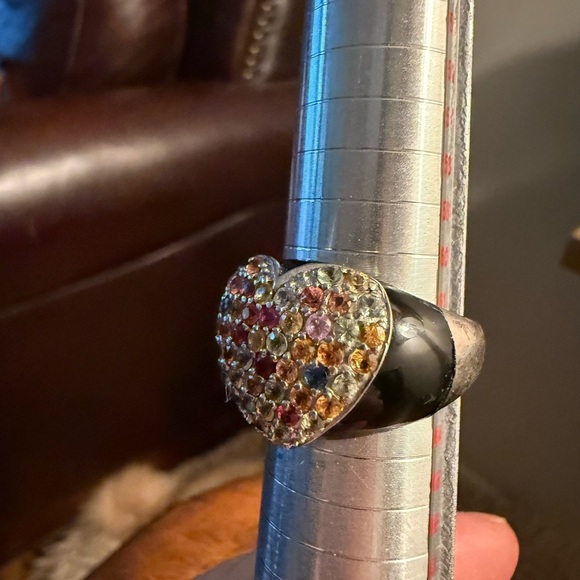 SKJ sterling silver Multicolor Crystal Heart Ring Size 10 - Picture 7 of 7